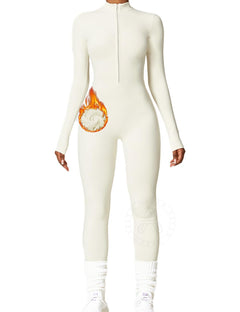 AEEZO Womens Long Sleeve Workout Jumpsuit Zip Up Yoga Rompers Sexy Tummy Control One Piece Bodycon Bottom Pants