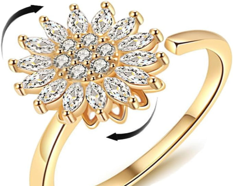 Sunflower Rotating Ring for Anxiety Relief - Spinner Ring with Rotating Band Adjustable, Stress Reducing Sensory Jewelry Gift for Women & Adults