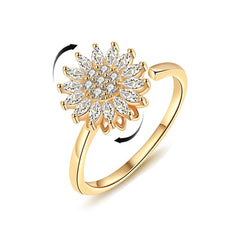 Sunflower Rotating Ring for Anxiety Relief - Spinner Ring with Rotating Band Adjustable, Stress Reducing Sensory Jewelry Gift for Women & Adults
