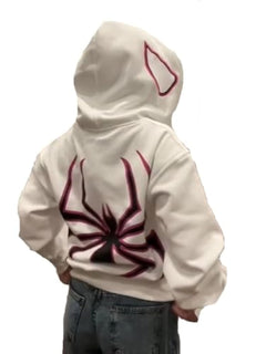 Y2K Spider Print Oversized Hoodie - Unisex Gothic Harajuku Sweatshirt with Spider Zipper Design