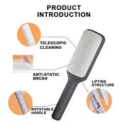 Cleaning Rotating Lifting Comb, Rotate Lifting Self Cleaning Hairbrush for Women, 4 in 1 Self Cleaning Hair Brush, Self-Cleaning Anti-Static Massage Comb (Purple+Grey)