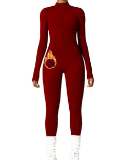 AEEZO Womens Long Sleeve Workout Jumpsuit Zip Up Yoga Rompers Sexy Tummy Control One Piece Bodycon Bottom Pants