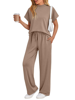 AUTOMET Women's 2 Piece Matching Lounge Sets 2026 Summer Mock Neck Sweatsuits Short Sleeve Loungewear Travel Outfits
