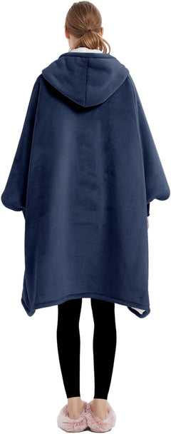 Lzzidou Oversized Blanket Hoodie for Women, Two Layers Cozy Flannel Sherpa Wearable Blanket Sweatshirt Adult