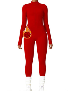 AEEZO Womens Long Sleeve Workout Jumpsuit Zip Up Yoga Rompers Sexy Tummy Control One Piece Bodycon Bottom Pants