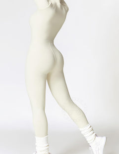 AEEZO Womens Long Sleeve Workout Jumpsuit Zip Up Yoga Rompers Sexy Tummy Control One Piece Bodycon Bottom Pants