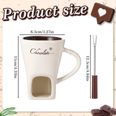 Honeydak 4 Set Chocolate Fondue Mug with Fork and Candle Sweet Ceramic Personal Chocolate Melting Cup Ideal Gifts for Birthday Date Night Birthday Wedding Gifts (White)