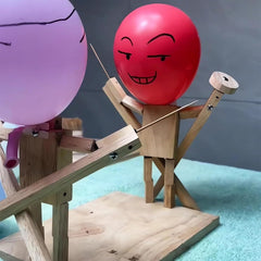 Handmade Wooden Fencing Puppets - 2024 New Pop the Balloon Game, Boom of Balloons Game, Punching Whack a Pack Balloons Man Battle Bots Arena Adult Party Games for Groups (with 100pcs balloons)