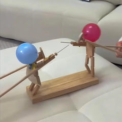 Handmade Wooden Fencing Puppets - 2024 New Pop the Balloon Game, Boom of Balloons Game, Punching Whack a Pack Balloons Man Battle Bots Arena Adult Party Games for Groups (with 100pcs balloons)