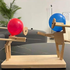 Handmade Wooden Fencing Puppets - 2024 New Pop the Balloon Game, Boom of Balloons Game, Punching Whack a Pack Balloons Man Battle Bots Arena Adult Party Games for Groups (with 100pcs balloons)