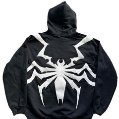 Y2K Spider Print Oversized Hoodie - Unisex Gothic Harajuku Sweatshirt with Spider Zipper Design