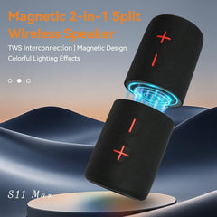 2 in 1 Magnetic Dual Splittable Bluetooth Speaker, 40W Portable Wireless Speakers with Deep Bass, IPX6 Waterproof, Bluetooth 5.3, 24H Playtime, 360° Stereo Sound for Home, Outdoor, Party, Travel