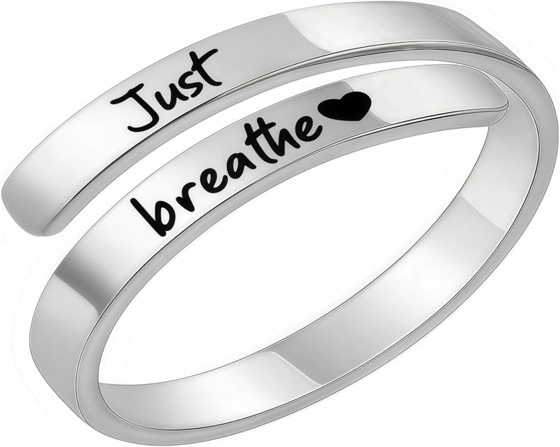 WETMT Just Breathe Ring for Women Hope Rings Just Breathe Adjustable Inspirational Ring Heart Ring Spiral Wrap Healing Rings Stainless Steel Encouragement Inspirational Ring Jewelry