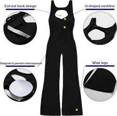 OEAK Womens Flare Jumpsuit with Bra Tummy Control Cutout Romper Workout Outfit Sleeveless Unitard One Piece Backless Bodysuit