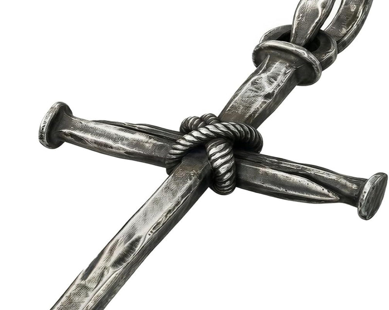 Nail Cross Necklace for Men - Hypoallergenic 316L Stainless Steel Cross Pendant, Vintage Silver/Gold/Black Tone, Christian Faith Gift