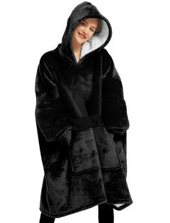 Lzzidou Oversized Blanket Hoodie for Women, Two Layers Cozy Flannel Sherpa Wearable Blanket Sweatshirt Adult