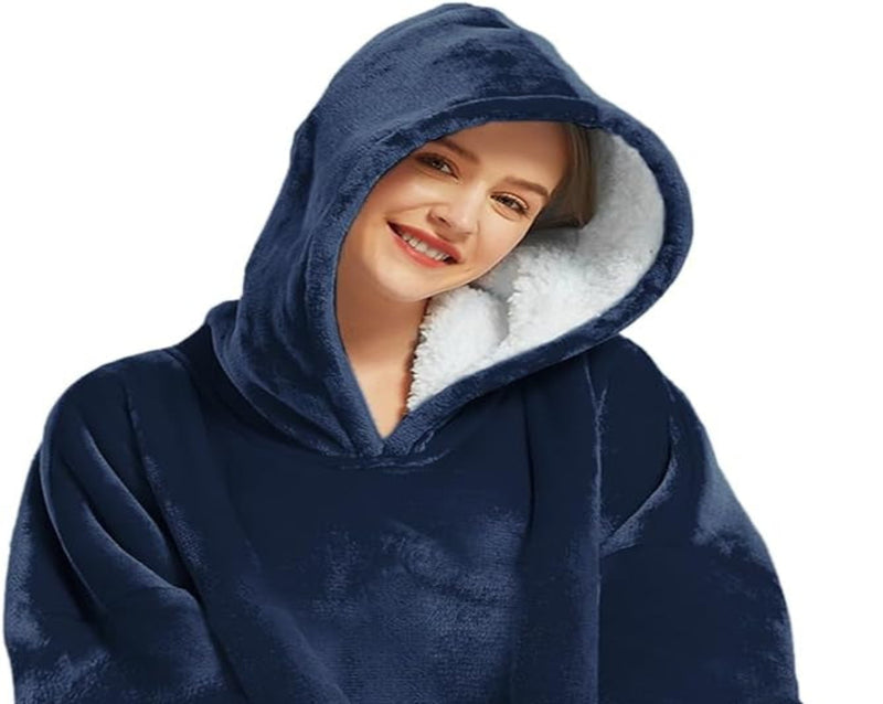 Lzzidou Oversized Blanket Hoodie for Women, Two Layers Cozy Flannel Sherpa Wearable Blanket Sweatshirt Adult