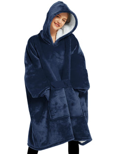 Lzzidou Oversized Blanket Hoodie for Women, Two Layers Cozy Flannel Sherpa Wearable Blanket Sweatshirt Adult