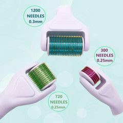 Derma Roller for Face and Body - Angel Kiss 4 in 1 Titanium Microneedling Roller Kit Micro Needle Microneedle Roller, 300 and 720 Needles 0.25mm,1200 Needle 0.3mm, Microdermabrasion Roller Men Women