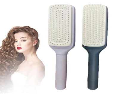 Cleaning Rotating Lifting Comb, Rotate Lifting Self Cleaning Hairbrush for Women, 4 in 1 Self Cleaning Hair Brush, Self-Cleaning Anti-Static Massage Comb (Purple+Grey)