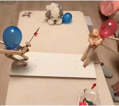 Handmade Wooden Fencing Puppets - 2024 New Pop the Balloon Game, Boom of Balloons Game, Punching Whack a Pack Balloons Man Battle Bots Arena Adult Party Games for Groups (with 100pcs balloons)