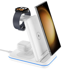 Wireless Charger for Samsung/Android, HOLYJOY Foldable 3 in 1 Fast Charging Station/Stand/Multi Charger for Samsung S25 Ultra/S24/Note 20, Travel Pad for Galaxy Watch 8/7/6/5/Active 2, For Buds(Black)