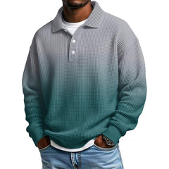 Mens Long Sleeve Polo Shirts Button Down Lapel Neck Golf Shirt Casual Relaxed Fit Midweight Textured Waffle Knit Tops