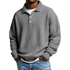 Mens Long Sleeve Polo Shirts Button Down Lapel Neck Golf Shirt Casual Relaxed Fit Midweight Textured Waffle Knit Tops