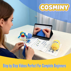 Cosminy 8Pcs Crochet Kit for Beginners, DIY Craft for Adults and Kids, Great Gift for Crochet Lovers, Crocheting Animal Kits with Step by Step Videos,Yarn,Crochet Hook,Birthday Holiday Gift