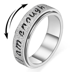 Fidget Spinner Ring for Women - I Am Enough Rotating Fidget Toys for Anxiety Relief, Stainless Steel Inspirational Hope Rings for Adults Jewelry Gift for Birthday Valentine's Day