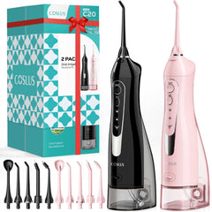 COSLUS ADA Accepted Water Dental Flosser Teeth Pick C20: Portable Cordless Oral Irrigator 300ML Rechargeable Travel Irrigation Cleaner IPX7 Waterproof Electric Flossing Machine, Professional Set Black