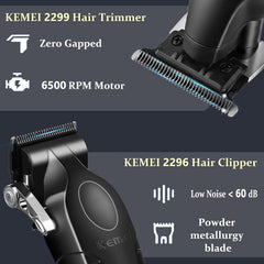 KEMEI Professional Hair Clipper and Trimmers Set, Cordless Barber Clippers, Beard Trimmer, Electric Foil Shaver with Replacement Heads, KM-PG2299, KM-2296, KM-1102
