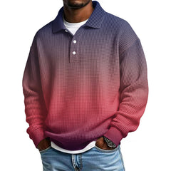 Mens Long Sleeve Polo Shirts Button Down Lapel Neck Golf Shirt Casual Relaxed Fit Midweight Textured Waffle Knit Tops