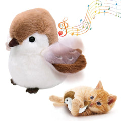Cat Toys, Flapping Wings Sparrow, No Flying, Chirping Bird Interactive Catnip Toy for Kitten or Small Dogs, Touch Activated, Rechargeable