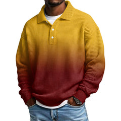 Mens Long Sleeve Polo Shirts Button Down Lapel Neck Golf Shirt Casual Relaxed Fit Midweight Textured Waffle Knit Tops