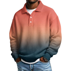 Mens Long Sleeve Polo Shirts Button Down Lapel Neck Golf Shirt Casual Relaxed Fit Midweight Textured Waffle Knit Tops