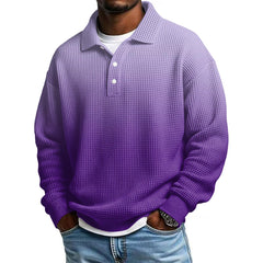 Mens Long Sleeve Polo Shirts Button Down Lapel Neck Golf Shirt Casual Relaxed Fit Midweight Textured Waffle Knit Tops