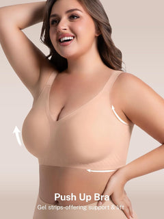 habibee Jelly Push Up Bra for Women Plus Size Wireless Full Coverage Bra for Large Breast, Seamless Everyday Bralette 32D-46E