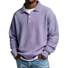 Mens Long Sleeve Polo Shirts Button Down Lapel Neck Golf Shirt Casual Relaxed Fit Midweight Textured Waffle Knit Tops