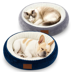 2 Pack Cat Beds for Indoor Cats 20 Inches Washable Round Donut Pet Bed Cushion Self Warming for Cats, Small Dogs, Puppy, and Kitten(Pink, White)