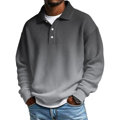 Mens Long Sleeve Polo Shirts Button Down Lapel Neck Golf Shirt Casual Relaxed Fit Midweight Textured Waffle Knit Tops