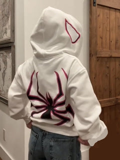 Y2K Spider Print Oversized Hoodie - Unisex Gothic Harajuku Sweatshirt with Spider Zipper Design
