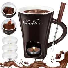 Honeydak 4 Set Chocolate Fondue Mug with Fork and Candle Sweet Ceramic Personal Chocolate Melting Cup Ideal Gifts for Birthday Date Night Birthday Wedding Gifts (White)