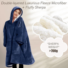 Lzzidou Oversized Blanket Hoodie for Women, Two Layers Cozy Flannel Sherpa Wearable Blanket Sweatshirt Adult