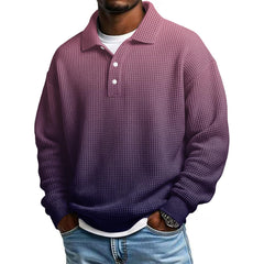 Mens Long Sleeve Polo Shirts Button Down Lapel Neck Golf Shirt Casual Relaxed Fit Midweight Textured Waffle Knit Tops