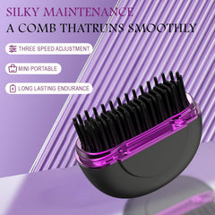 Mini Hair Straightener, Rechargeable Portable Hair Straightener Brush,3-Speed Temperature Control Rechargeable Fast Heating Hot Comb Anti-Scald Shell, Portable Travel for Women (Black)