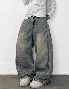 Mens Y2K Baggy Jeans Embroidery Hip Hop Wide Leg Jeans Streetwear Denim Pants