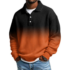 Mens Long Sleeve Polo Shirts Button Down Lapel Neck Golf Shirt Casual Relaxed Fit Midweight Textured Waffle Knit Tops