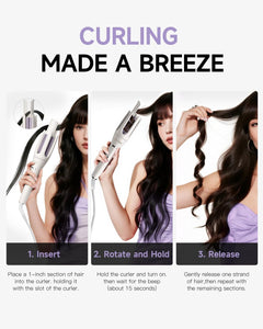 3 in 1 Automatic Curling Iron, Hair Curlers with 3 Curling Barrels (1" - 1.25" - 1.5"), Rotating Curling Iron with 3 Temp, 2-Way Rotation, 10S Fast Heating, Anti-Scald, Dual Voltage, White