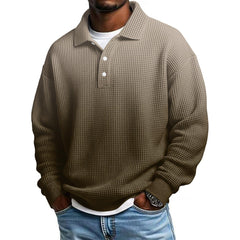 Mens Long Sleeve Polo Shirts Button Down Lapel Neck Golf Shirt Casual Relaxed Fit Midweight Textured Waffle Knit Tops